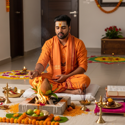 Pandit Shambhu Sharma performing puja
